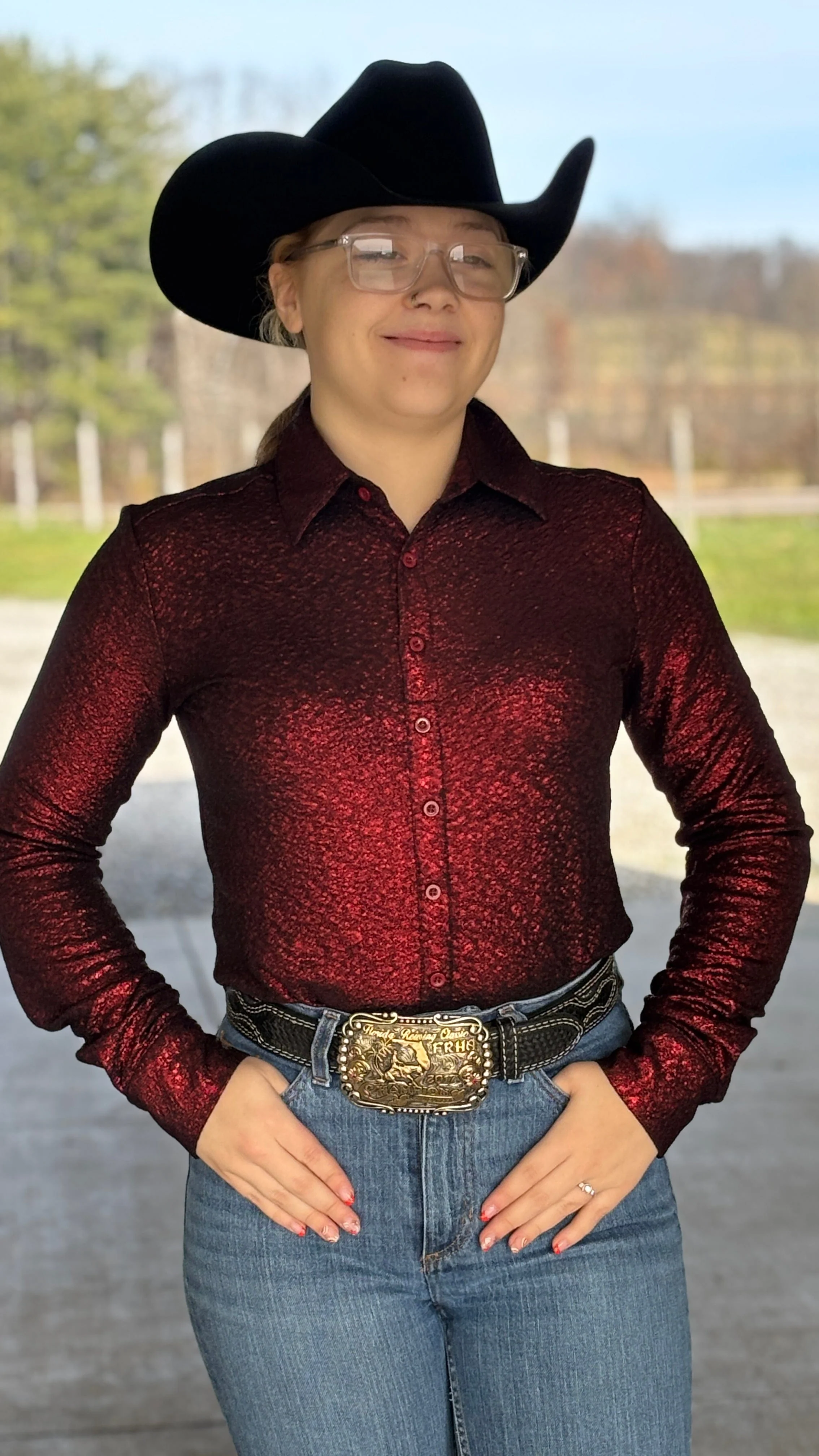 Pullover Button Up by Cowgirl Tuff ~ Red Shimmer - Image 5