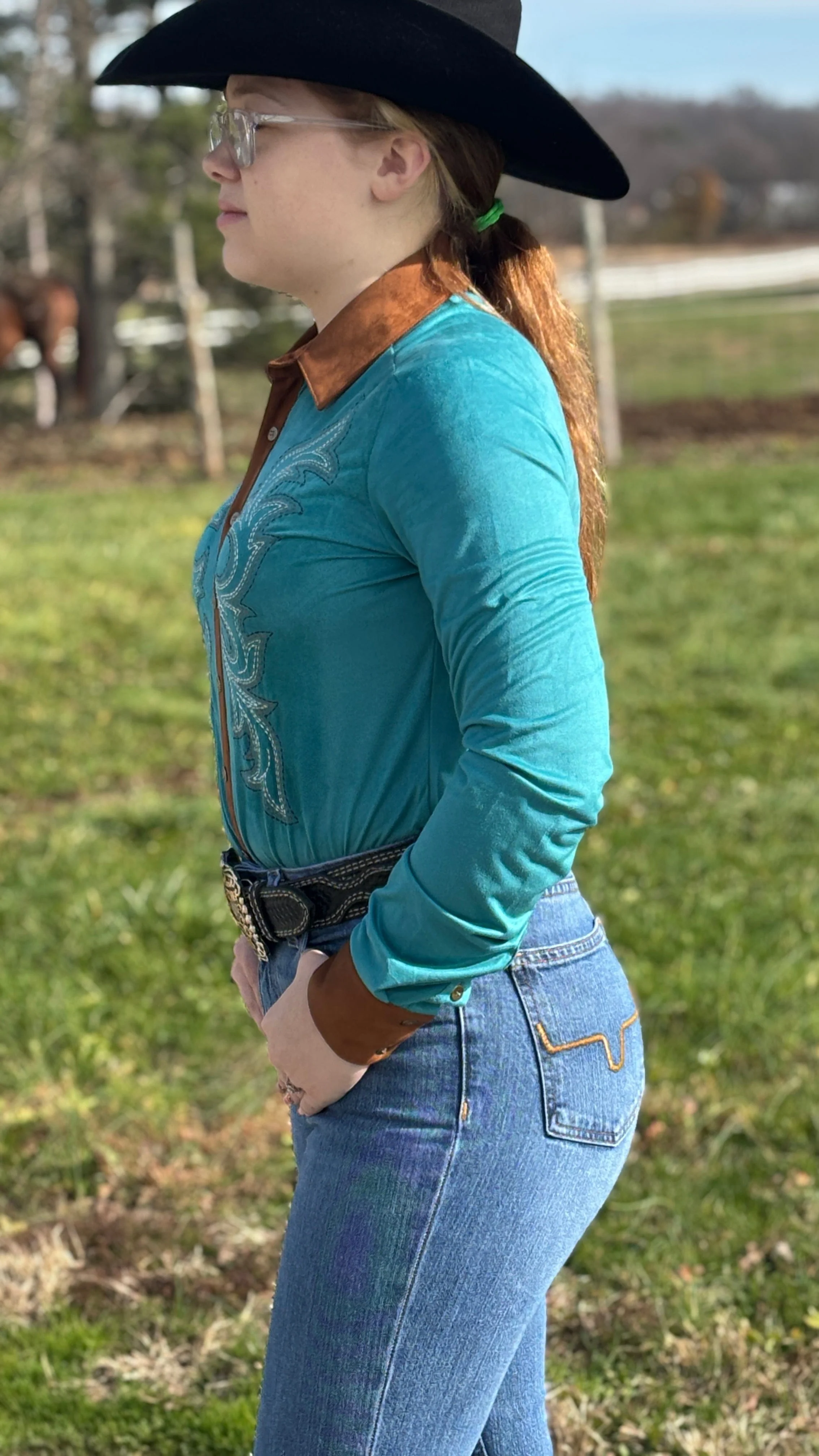 Pullover Button Up by Cowgirl Tuff ~ Turquoise - Image 3