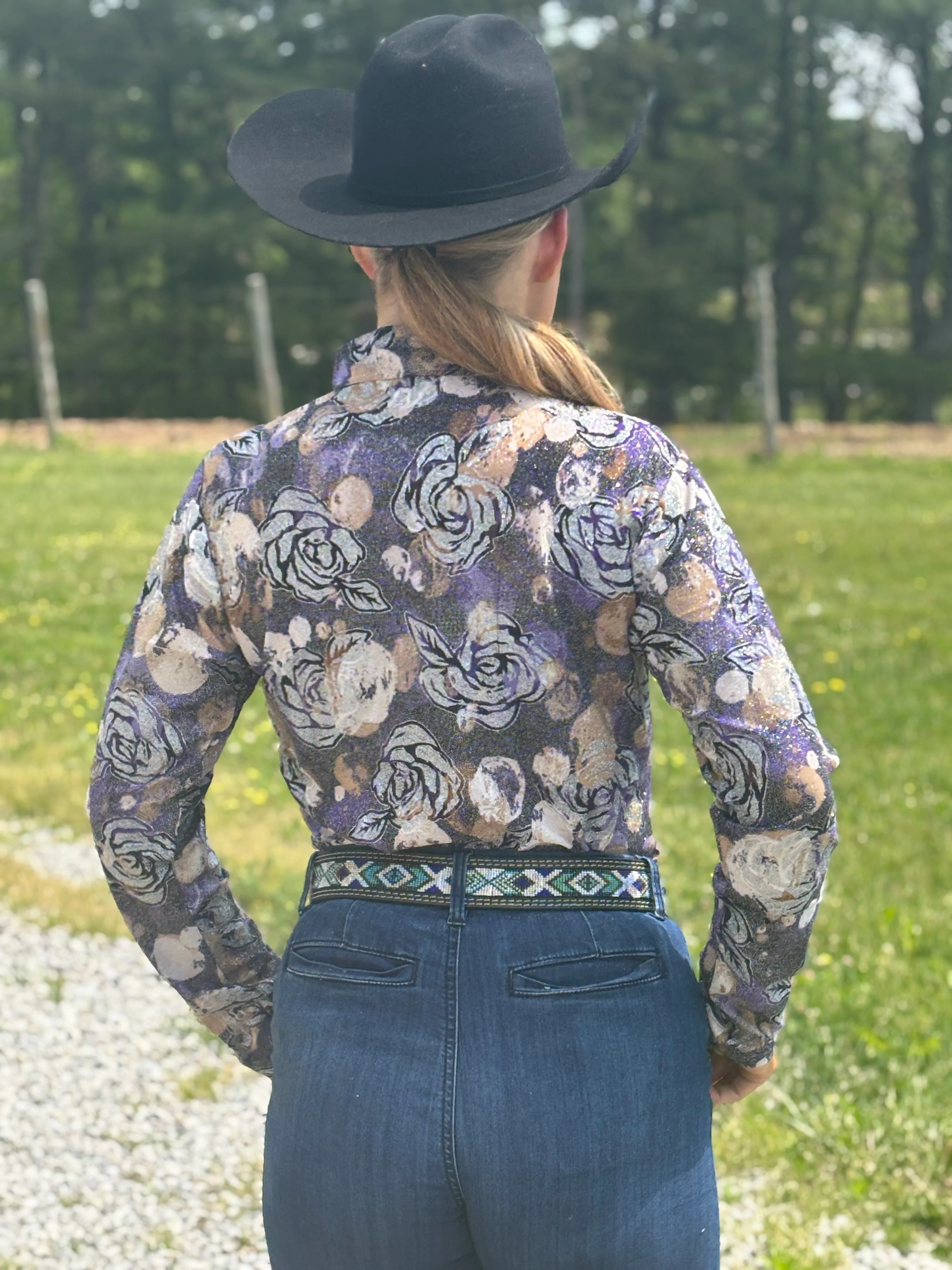Purple Floral Front Zip Show Shirt - Image 3