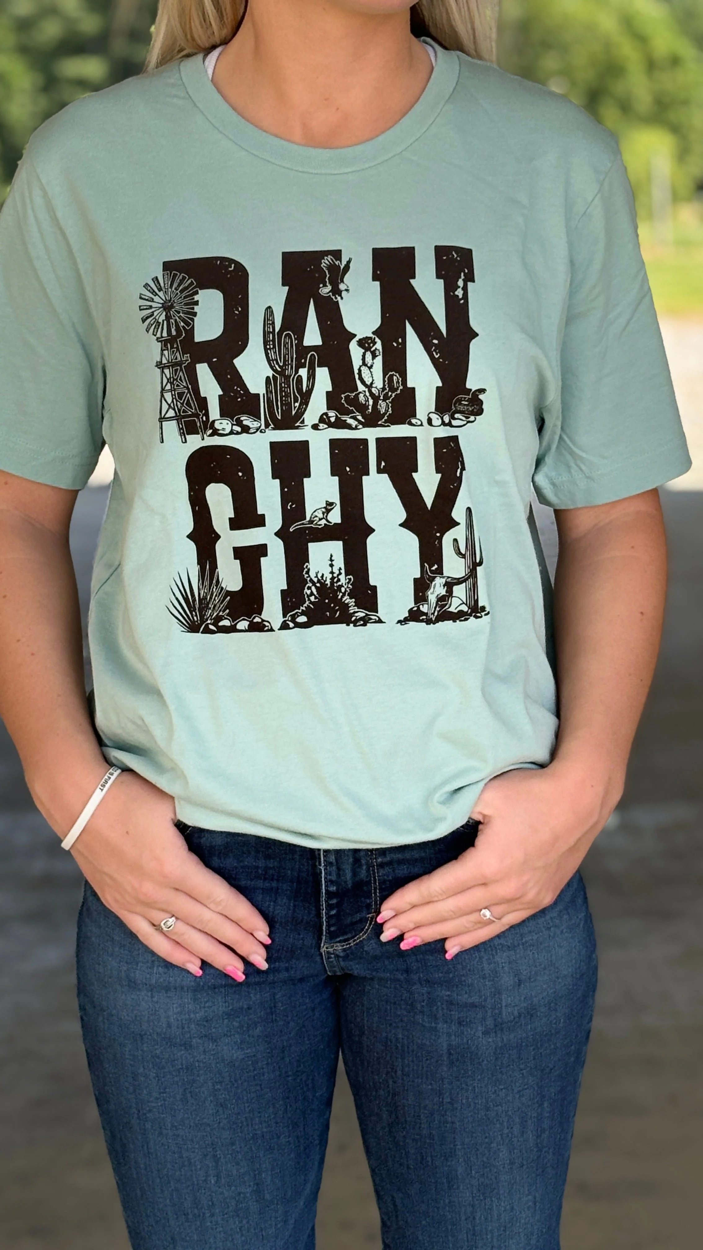 Ranchy Western Tee ~ Dusty Blue
