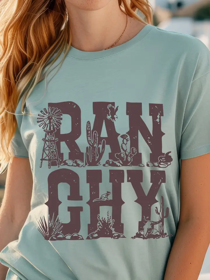 Ranchy Western Tee ~ Dusty Blue - Image 2