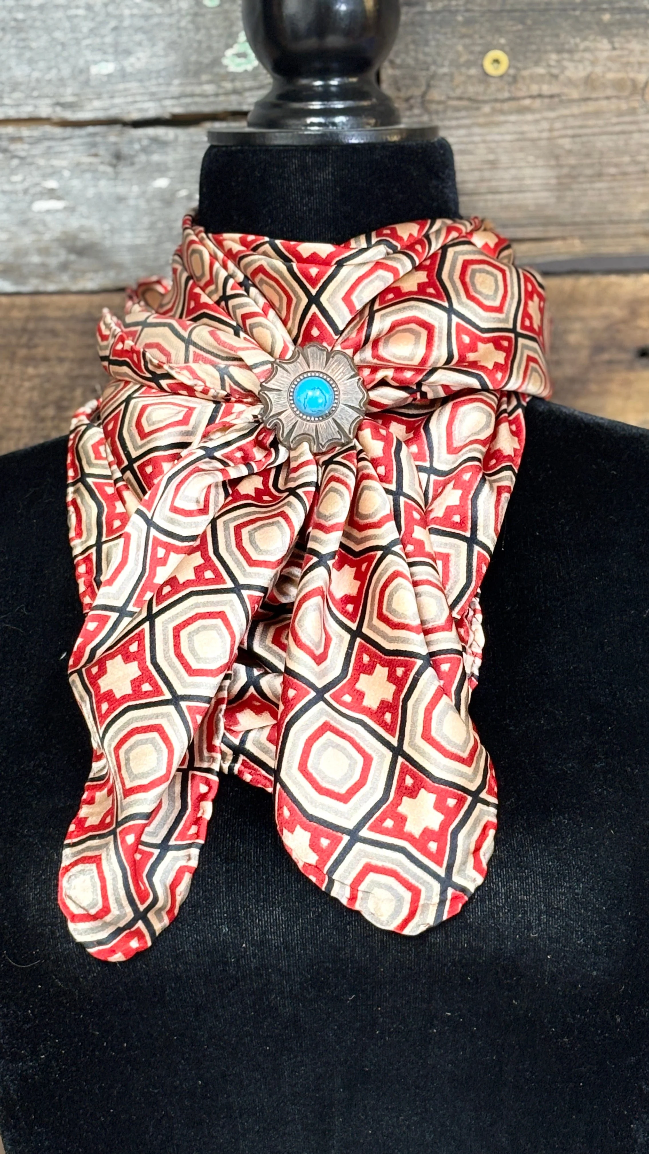 Red & Tan Geo Print Wild Rag