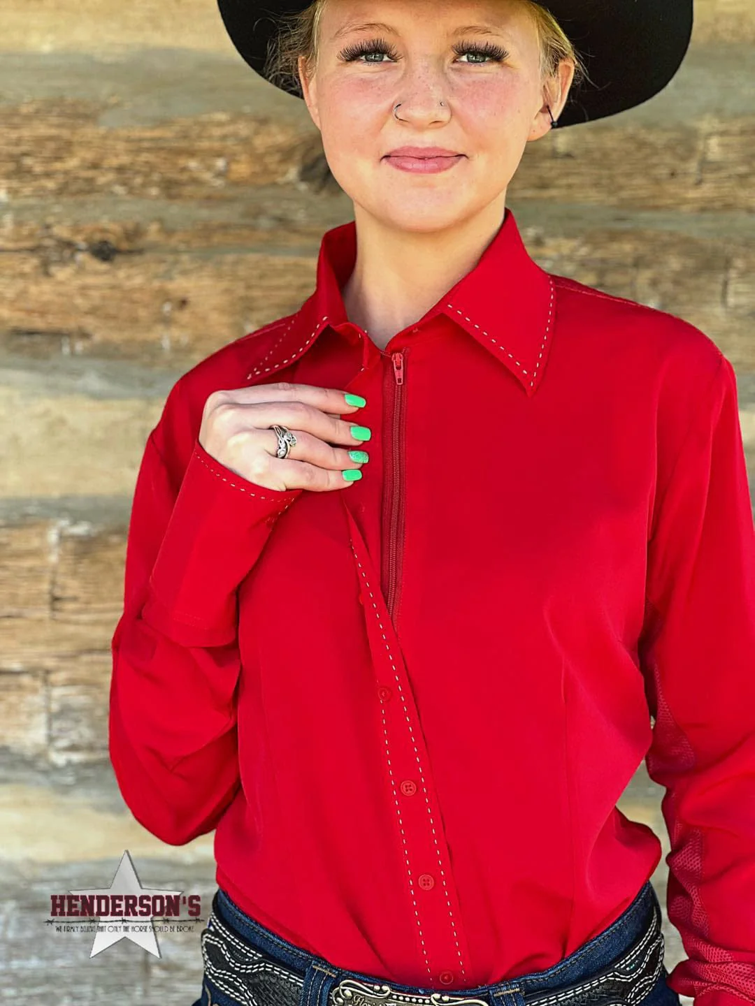 RHC Buckstitch W/Mesh Yoke Show Shirt ~ Red - Image 4