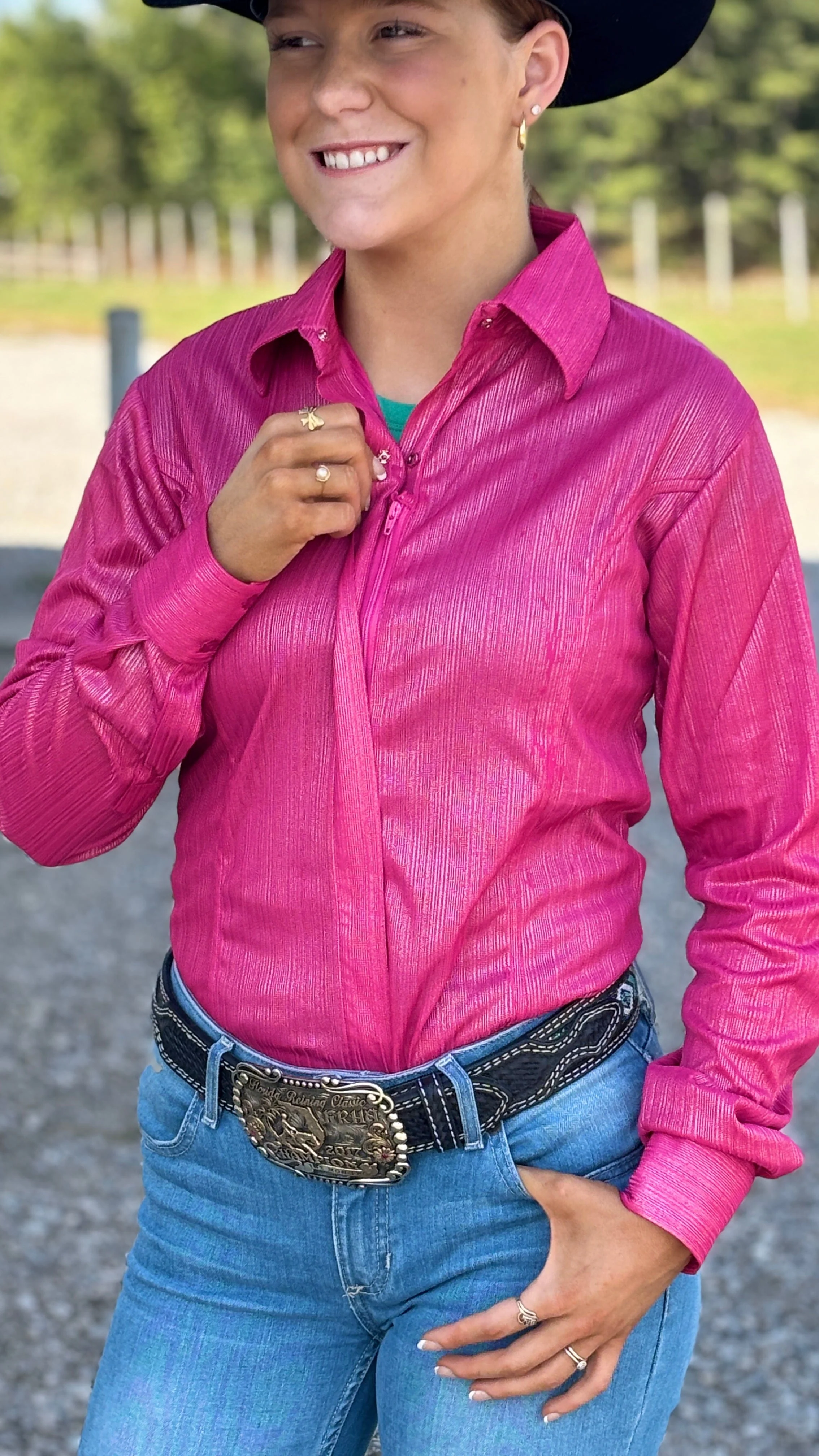 RHC Pink Concealed Zipper Show Shirt - Image 3