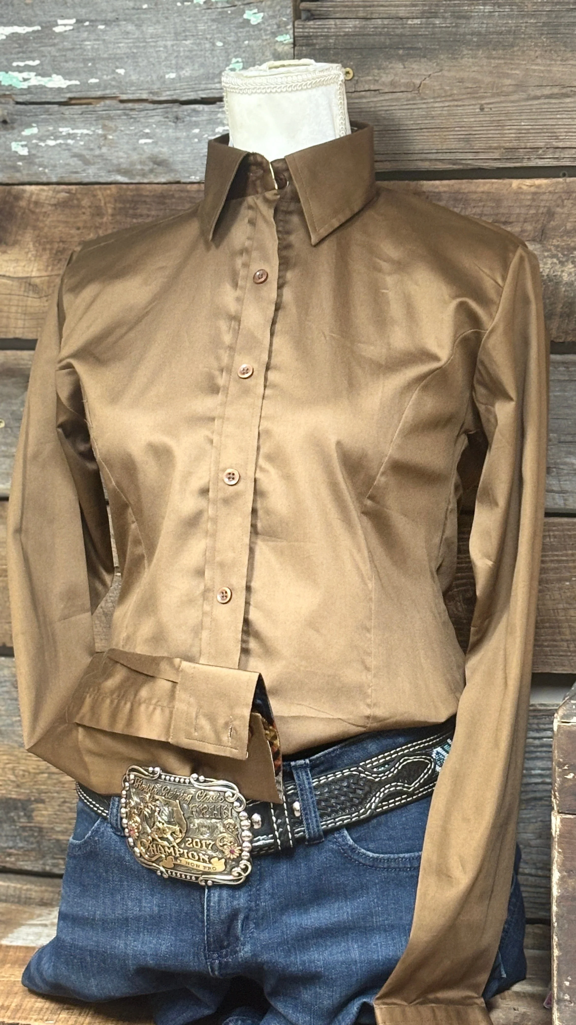 RHC Sateen Concealed Zipper Show Shirt - Brown