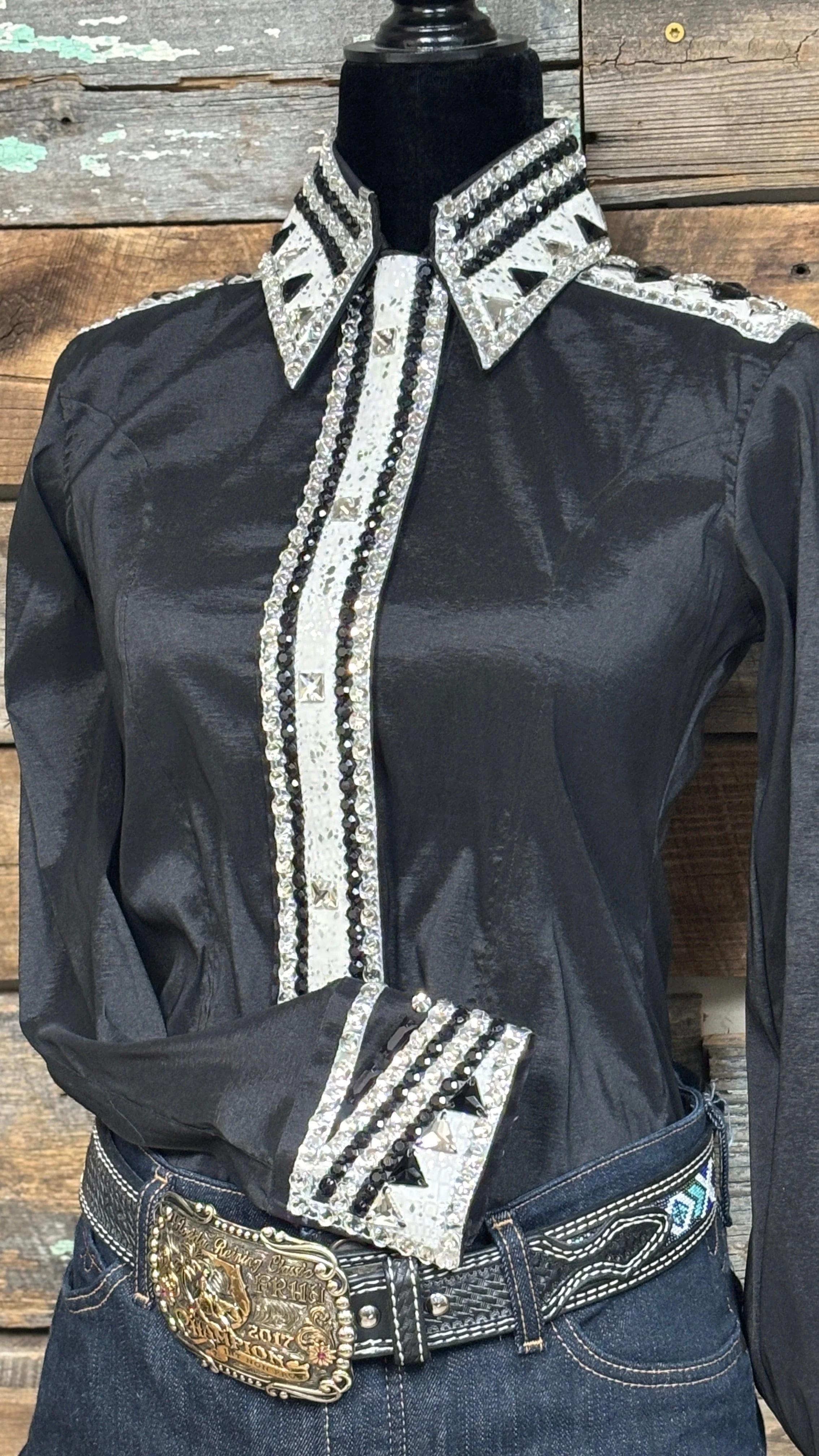 RHC Taffeta Bling Concealed Zipper Show Shirt - Black - Image 2