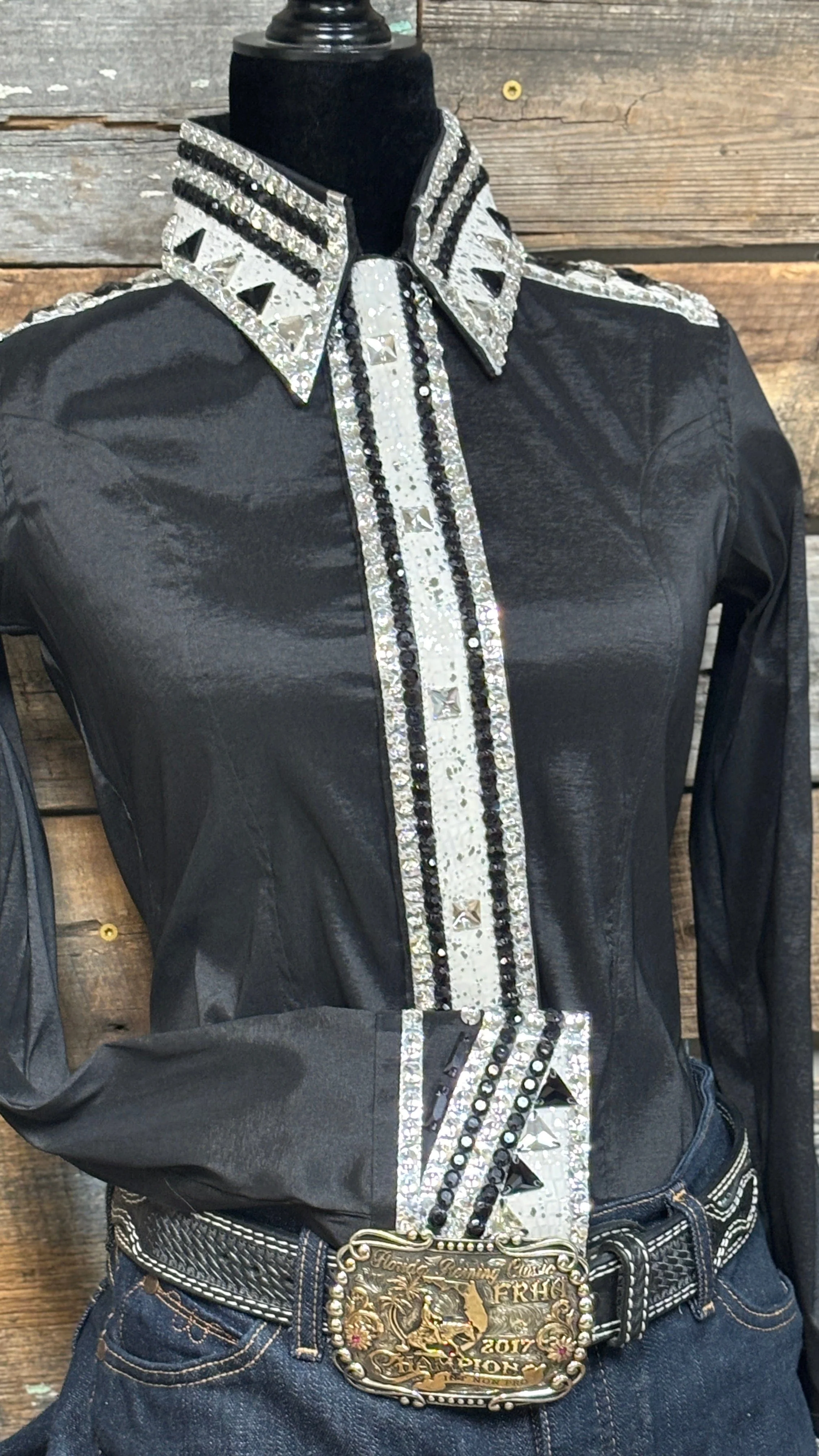 RHC Taffeta Bling Concealed Zipper Show Shirt - Black - Image 4