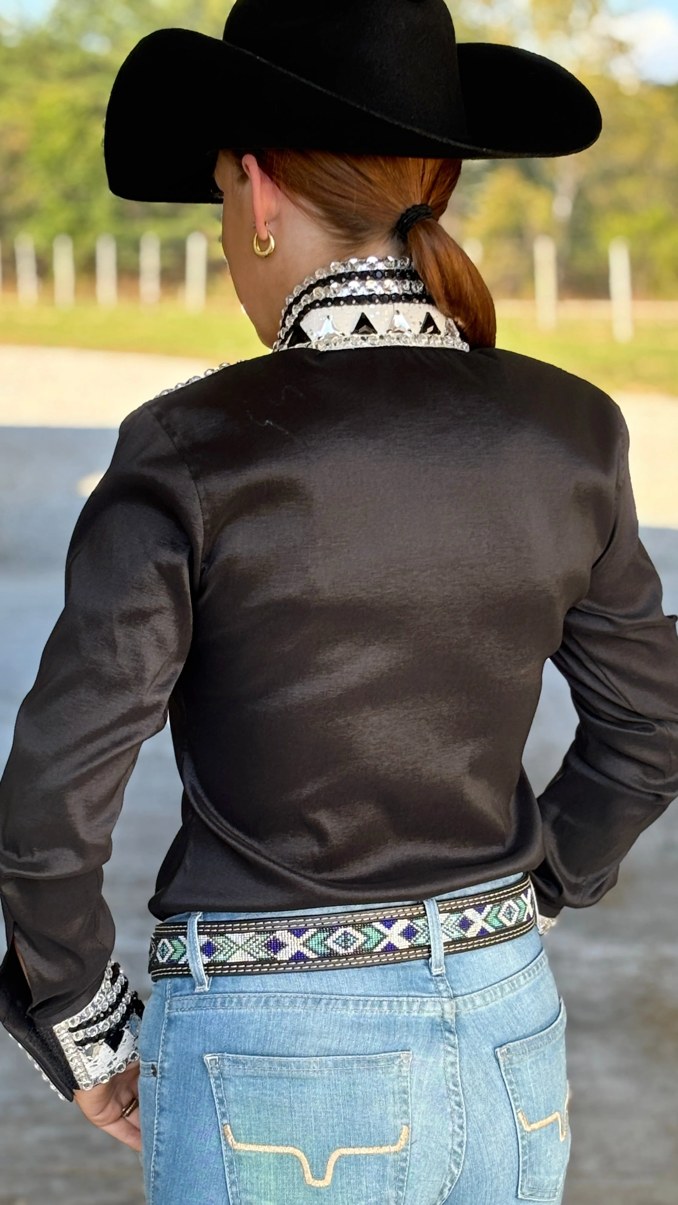RHC Taffeta Bling Concealed Zipper Show Shirt - Black - Image 5