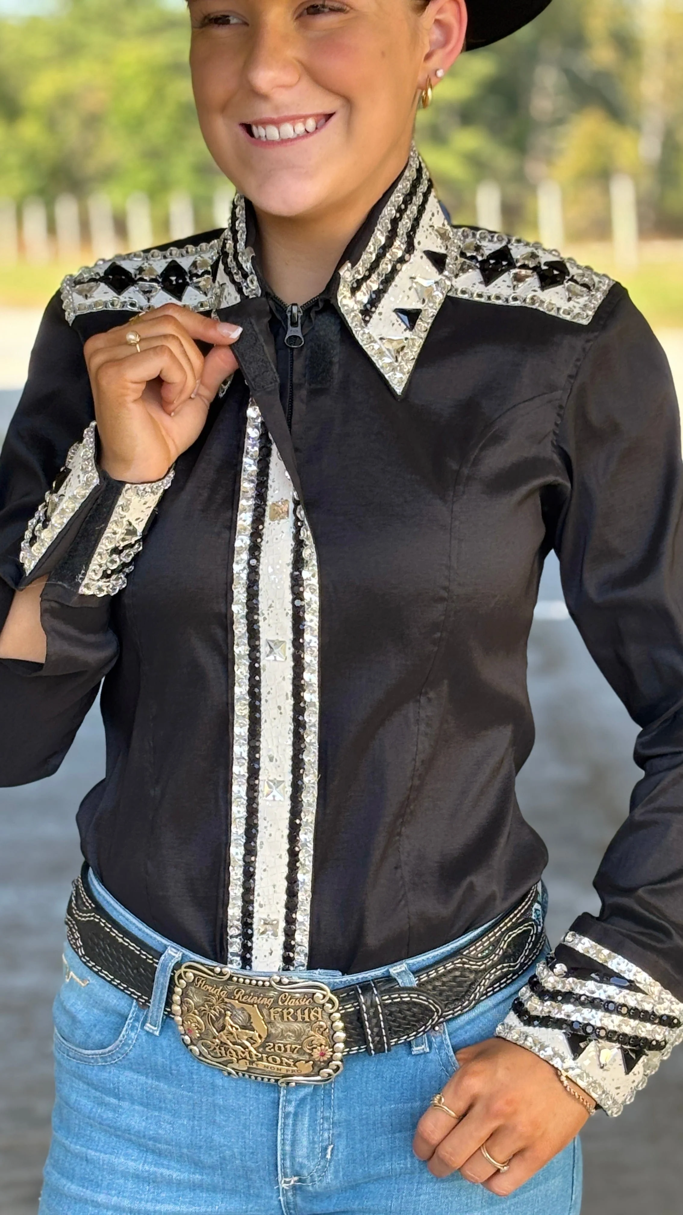 RHC Taffeta Bling Concealed Zipper Show Shirt - Black - Image 6