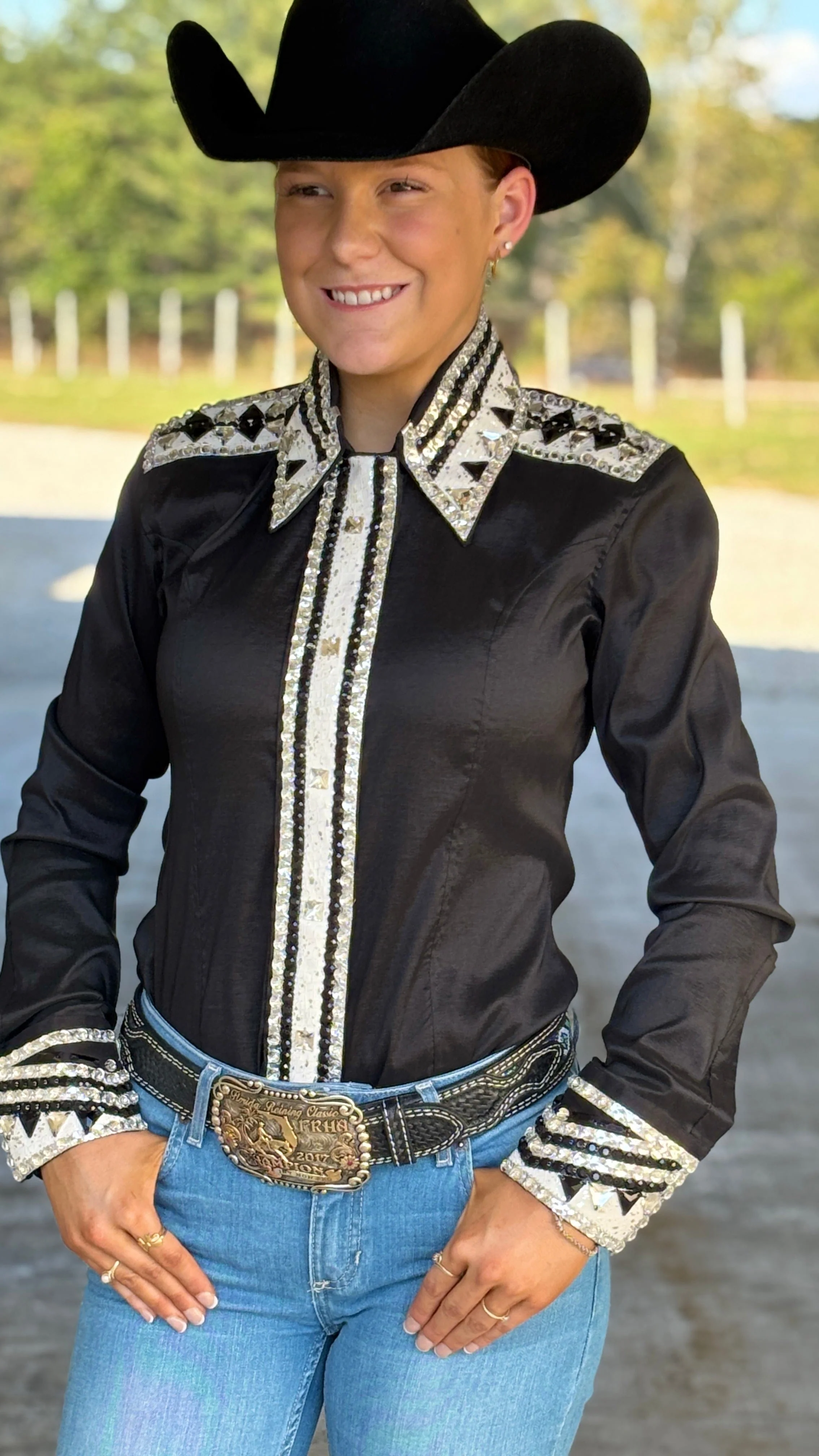 RHC Taffeta Bling Concealed Zipper Show Shirt - Black - Image 7