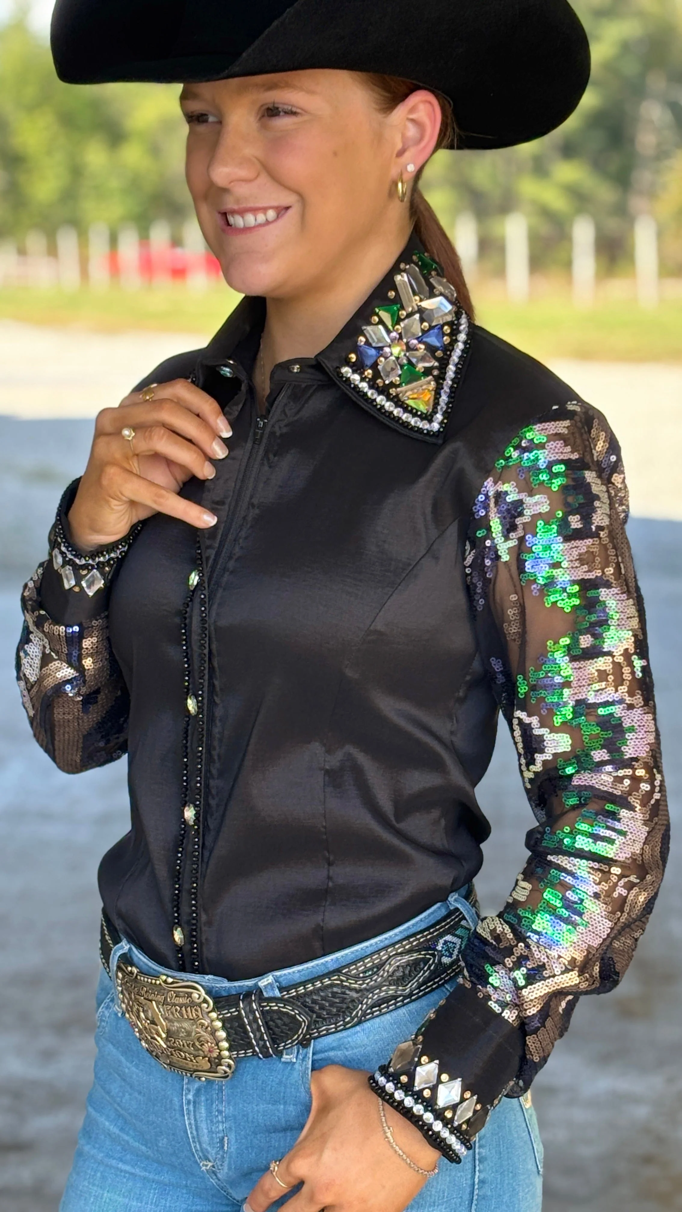RHC Taffeta Bling Sheer Sleeve - Black/Silver - Image 4