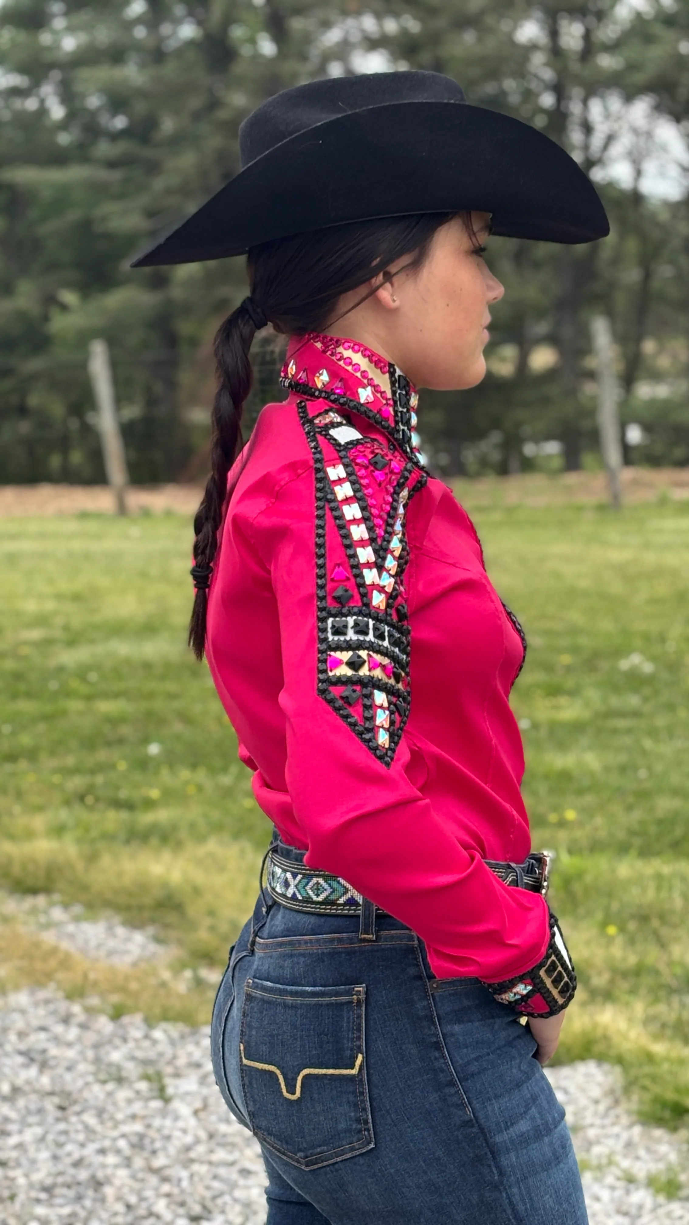 RHC Taffeta Bling Concealed Zipper Show Shirt -Fuchsia - Image 2