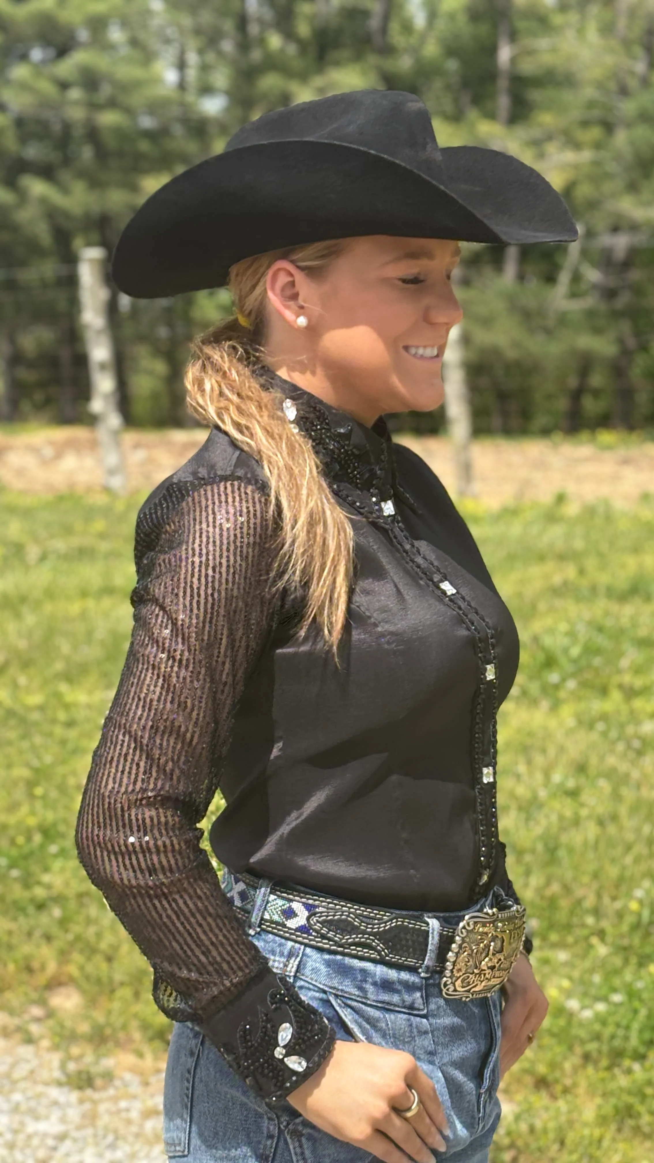RHC Taffeta Bling Concealed Zipper Show Shirt - Sheer Sleeves - Image 2