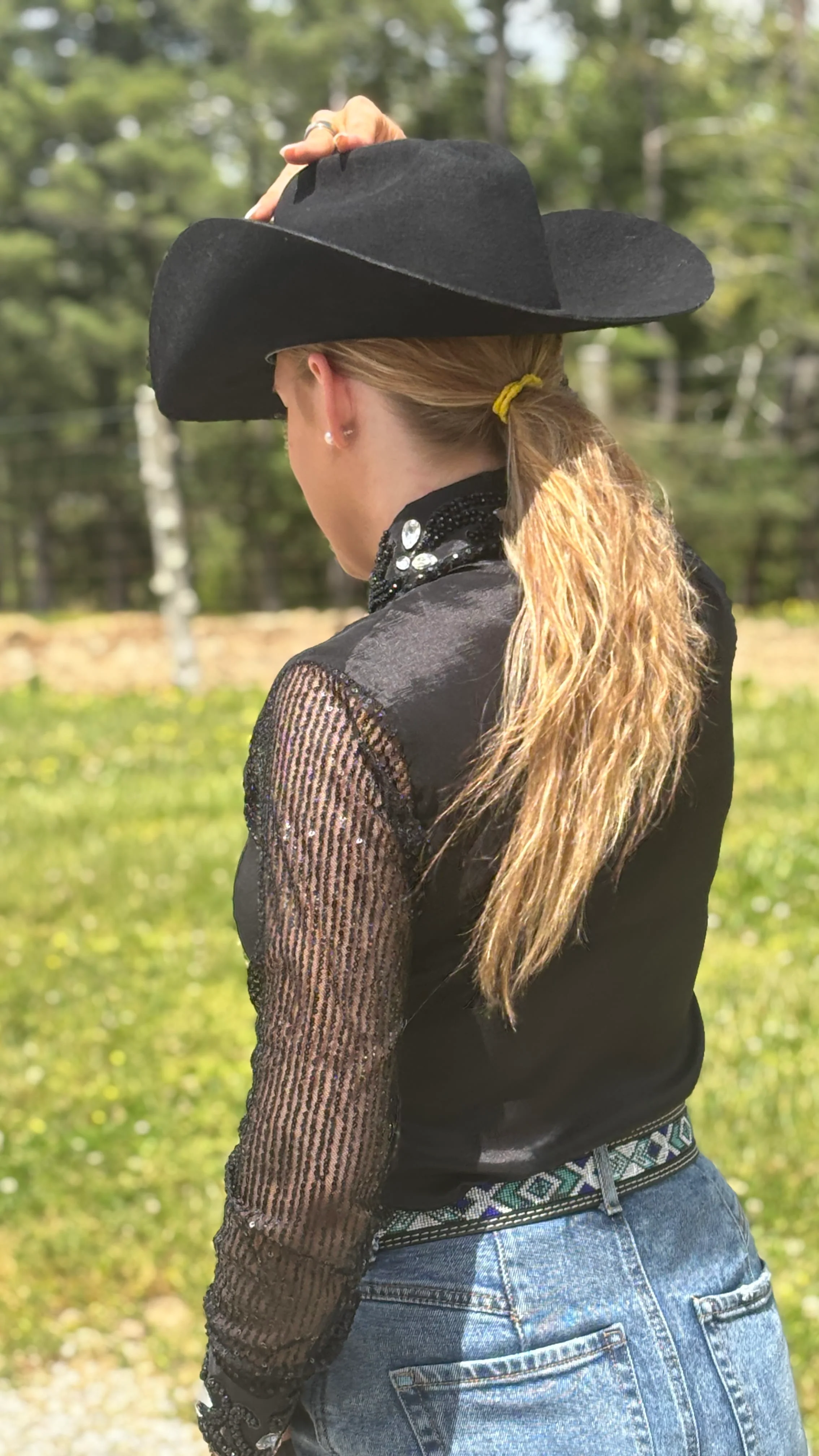 RHC Taffeta Bling Concealed Zipper Show Shirt - Sheer Sleeves - Image 3