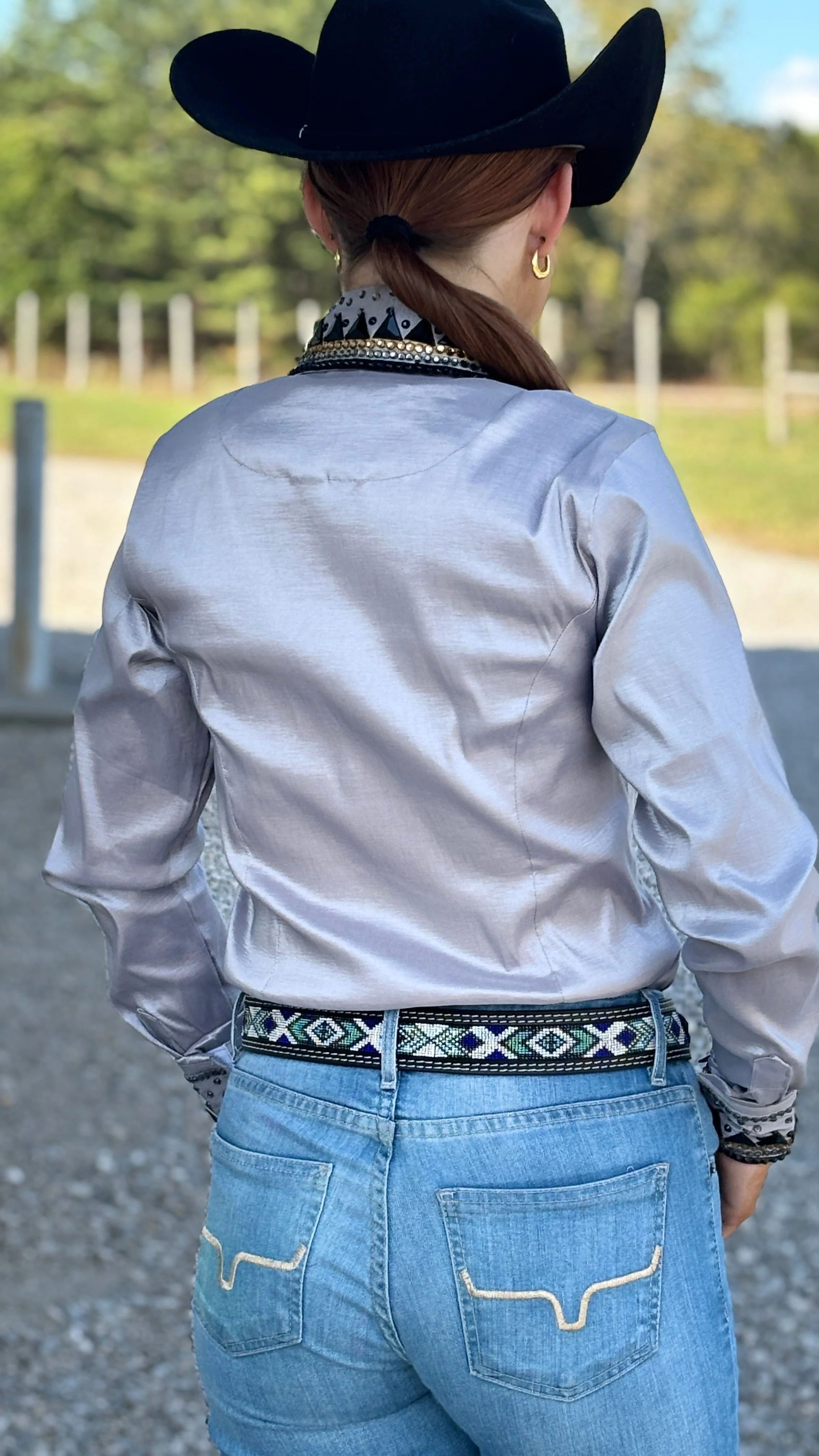 RHC Taffeta Bling Concealed Zipper Show Shirt - Silver - Image 3