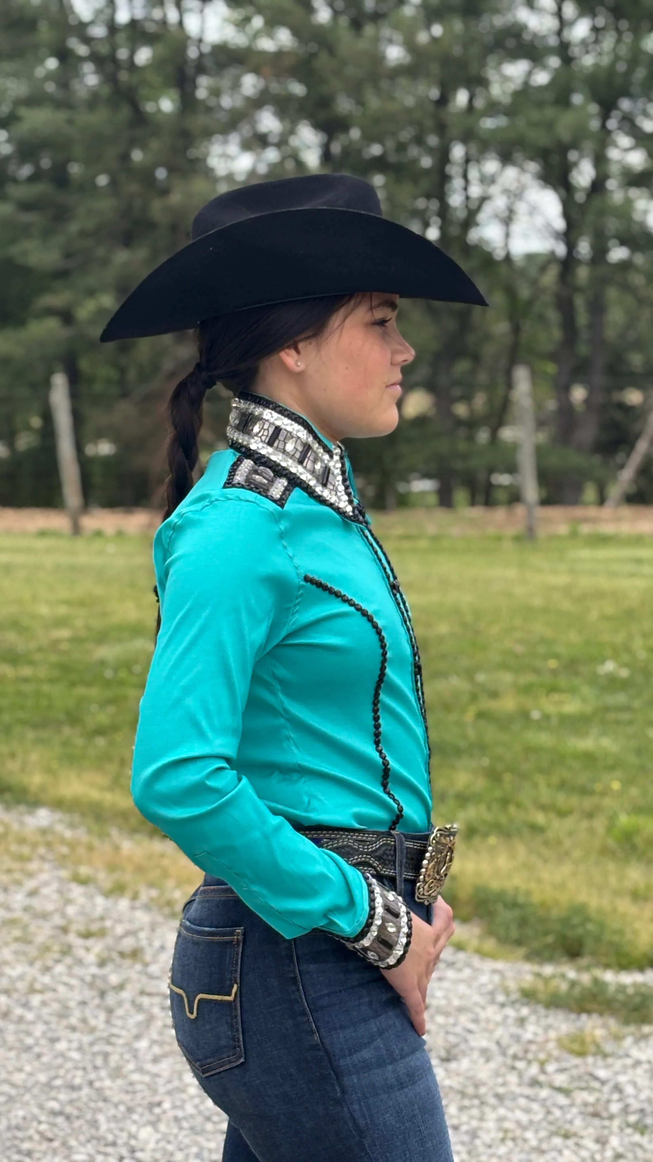 RHC Taffeta Bling Concealed Zipper Show Shirt -Teal Temptation - Image 2