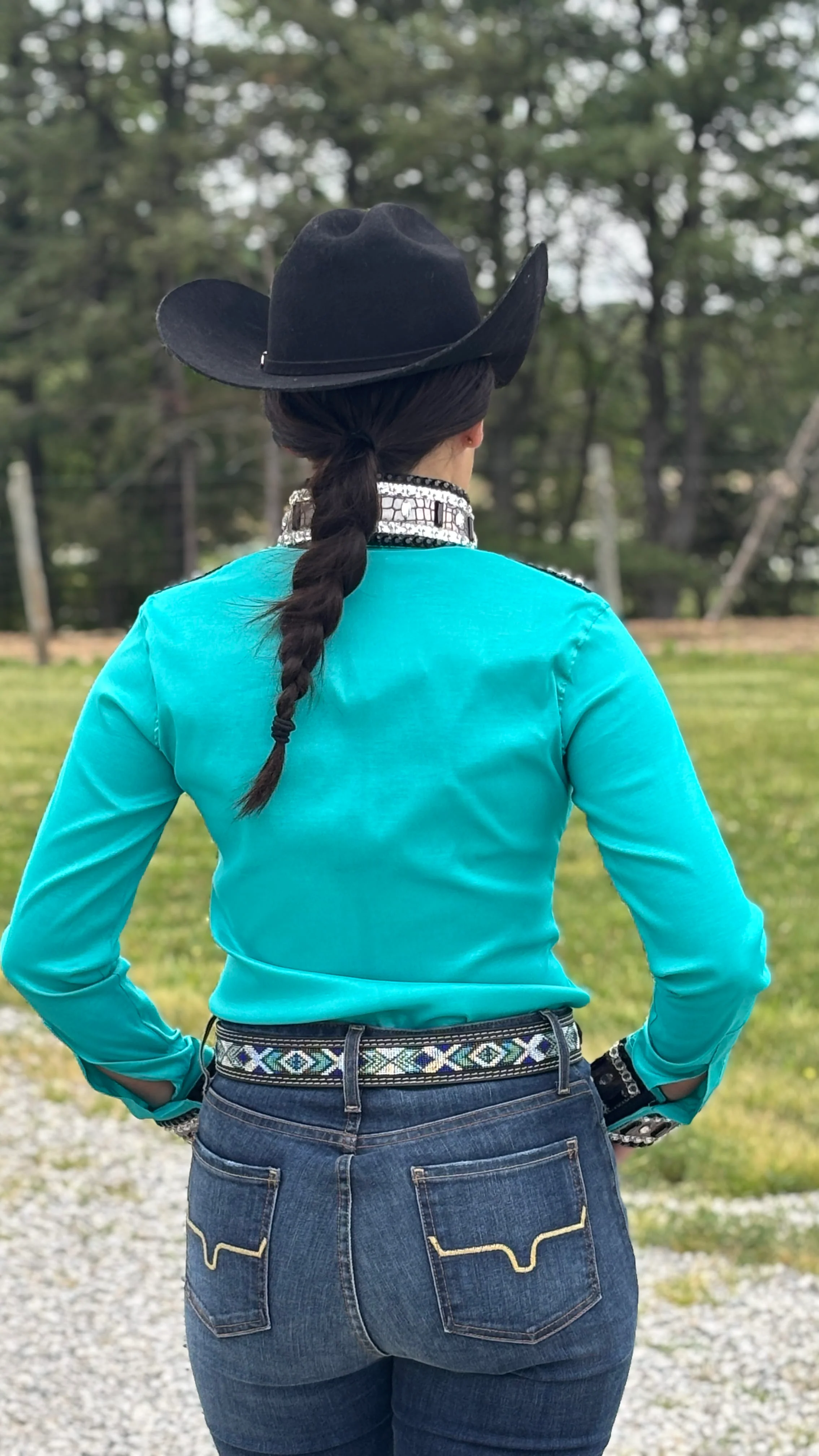 RHC Taffeta Bling Concealed Zipper Show Shirt -Teal Temptation - Image 3