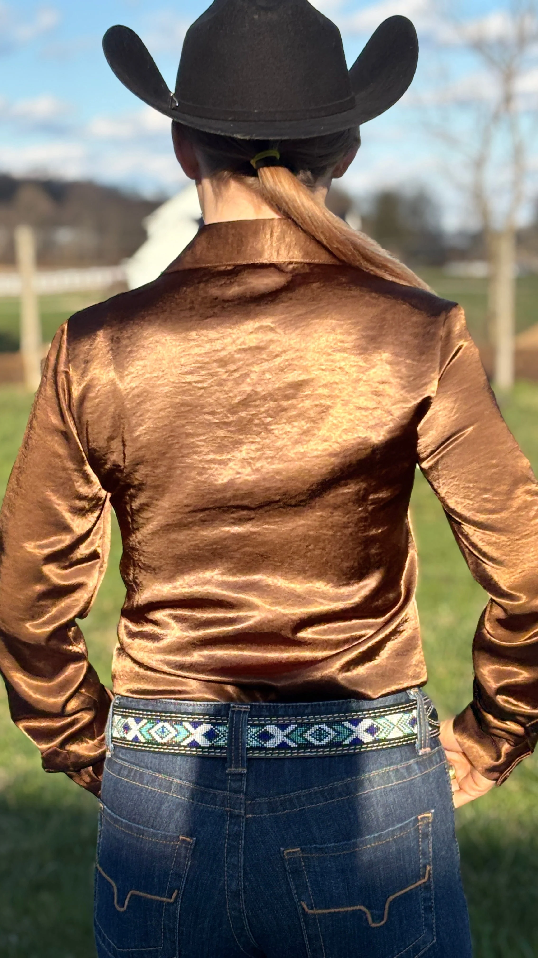 Satin Pullover Button Up by Cowgirl Tuff ~ Chocolate - Image 3