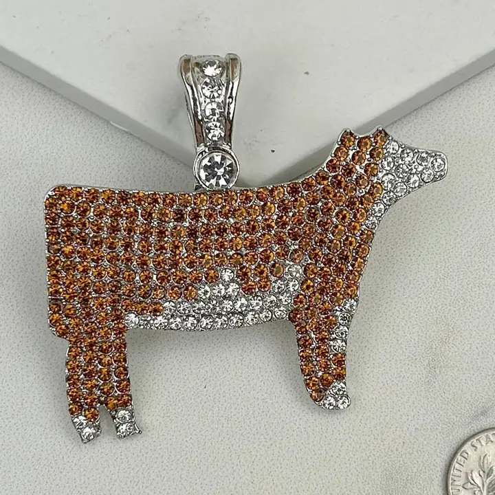 Silver with Brown Crystal Cow Pendent
