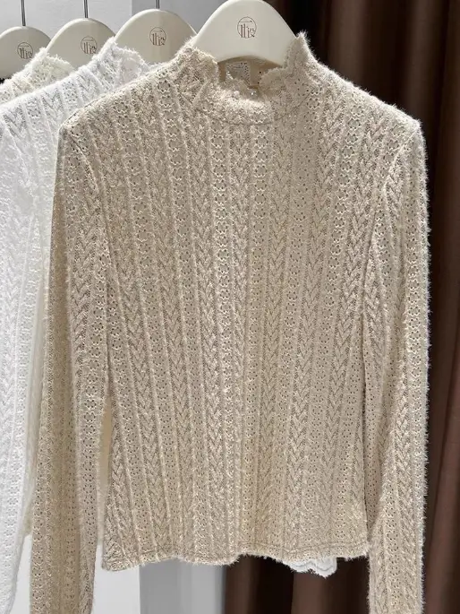 Soft Knit Lace High Neck Layering Top - Image 5