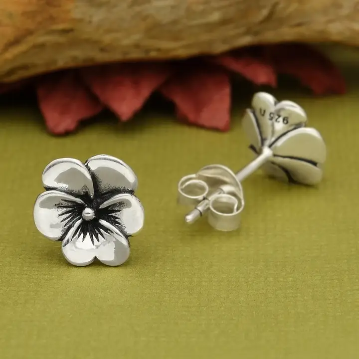 Sterling Silver Pansy Post Earrings