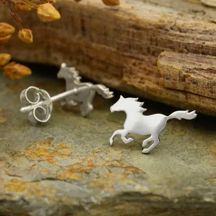 Sterling Silver Running Horse Post Earrings