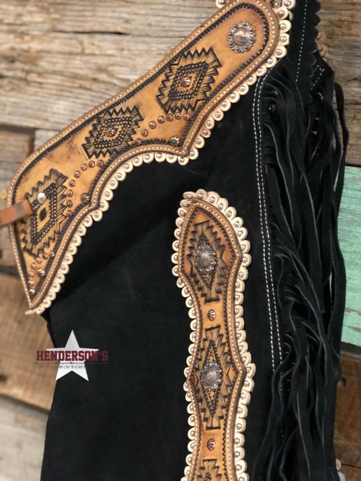 Black Suede Chinks W/Navajo Tooling - Image 3