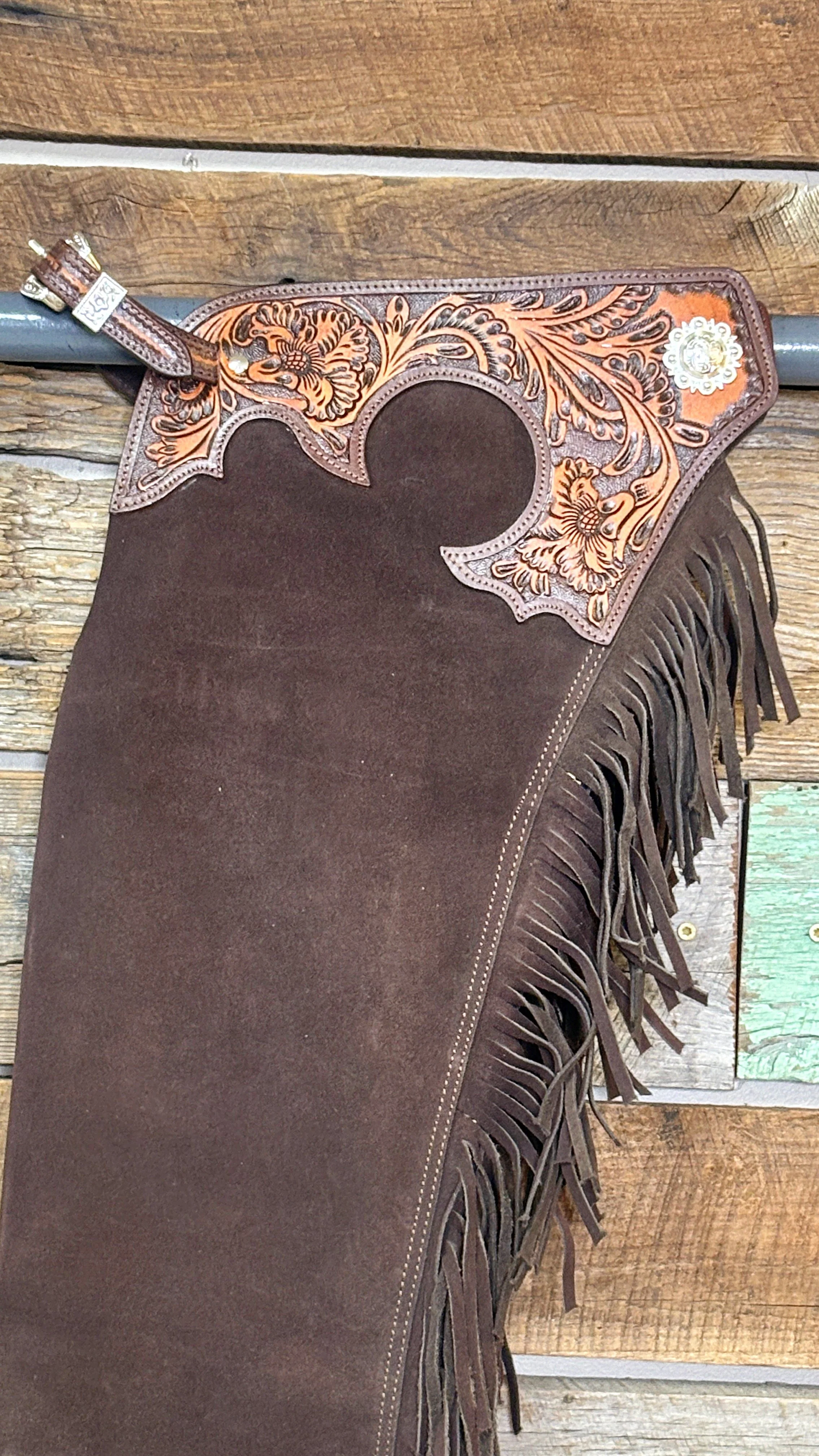 Suede Tooled Top Chaps ~ Chocolate - Image 5