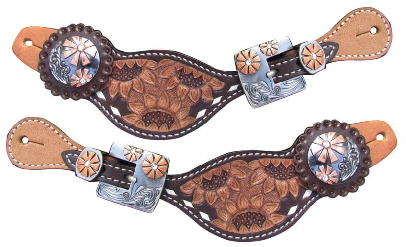 Sunflower Tooled Spur Straps