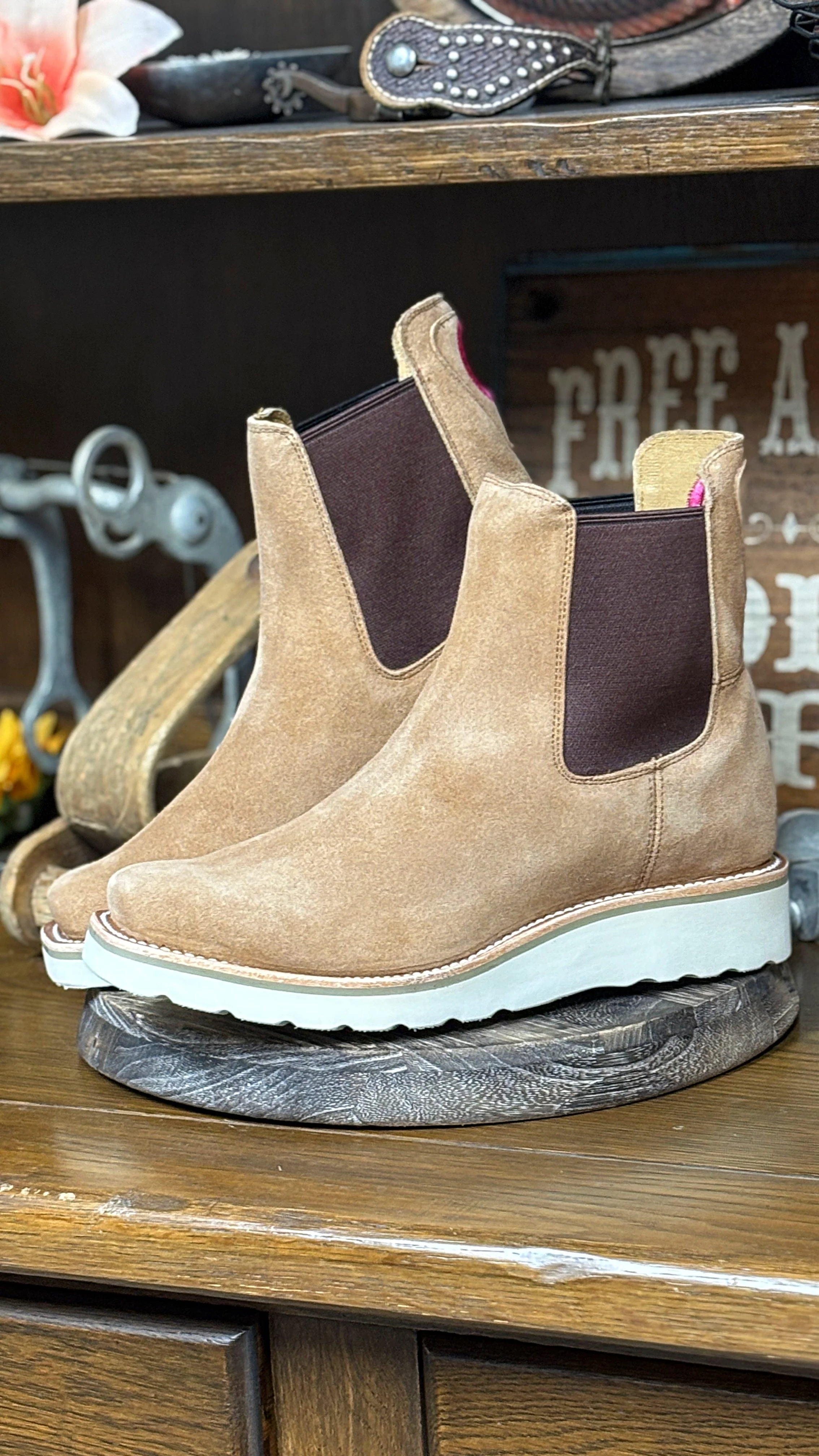 Swedge Tobacco Suede Boots by Macie Bean
