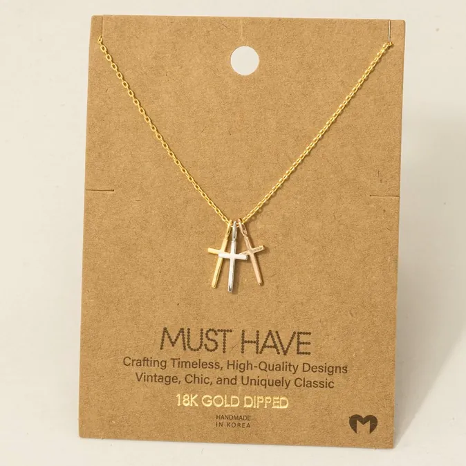 Triple Cross Pendant Necklace