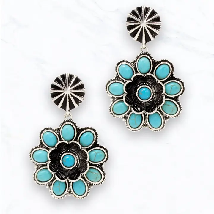 Turquoise Floral Western Statement Earrings