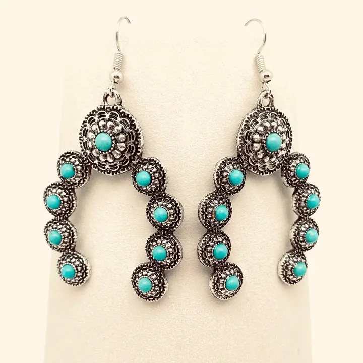 Turquoise Squash Blossom Charm Dangle Earrings