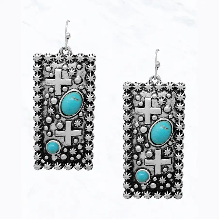 Western Ball Texture Rectangle Earrings
