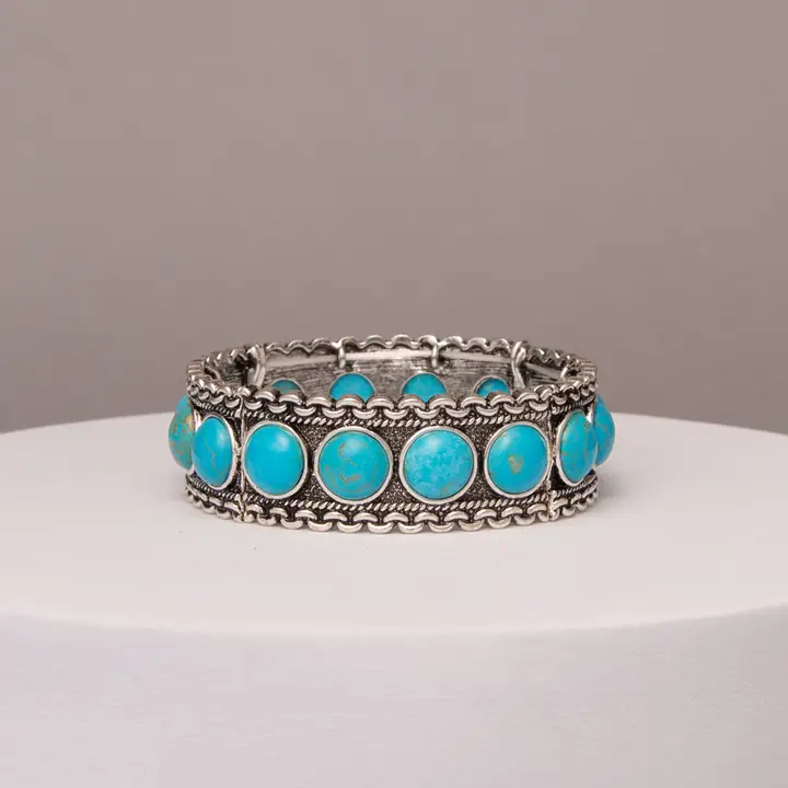 Western Bezel Set Cabochon Stretch Bracelet - Image 4