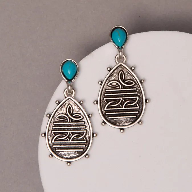 Western Boot Stitch Oval Drop Earrings