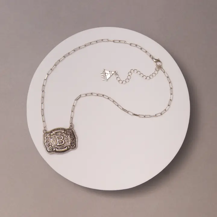 Western Buckle Initial Necklace ~ B - Image 2