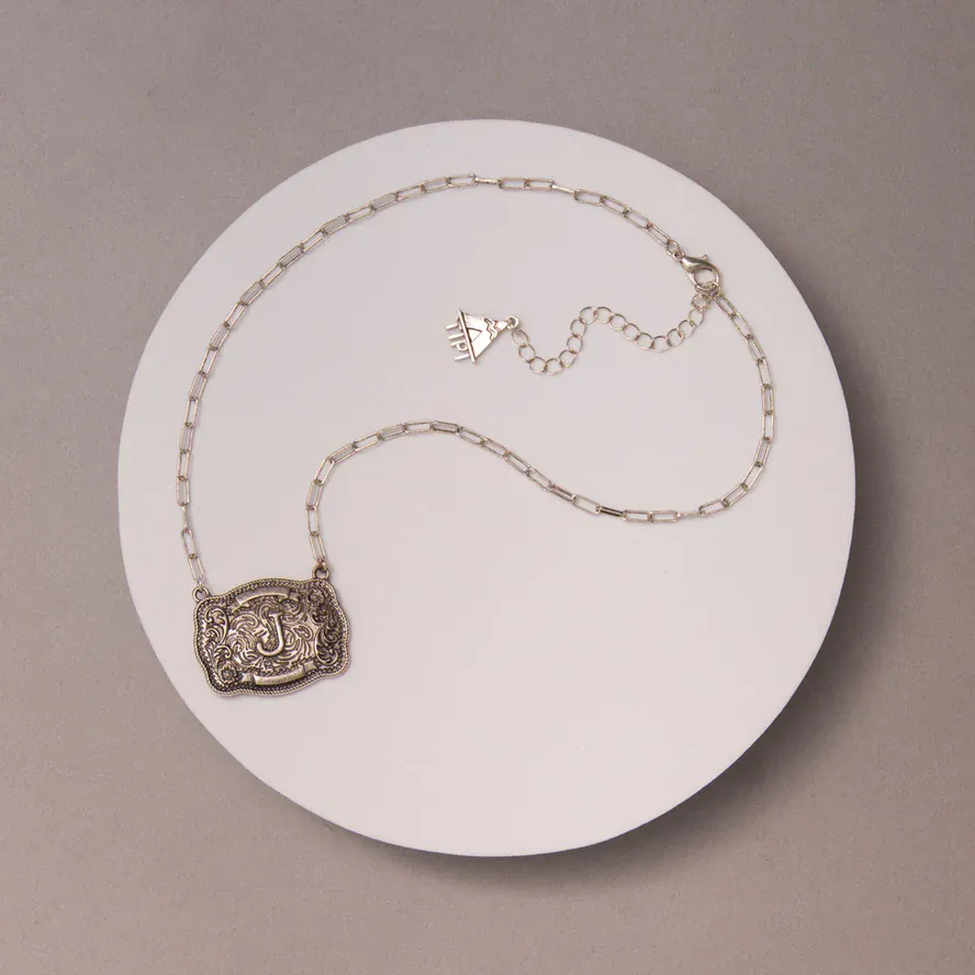 Western Buckle Initial Necklace ~ J - Image 2