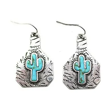 Western Cactus Cattle Tag Earring
