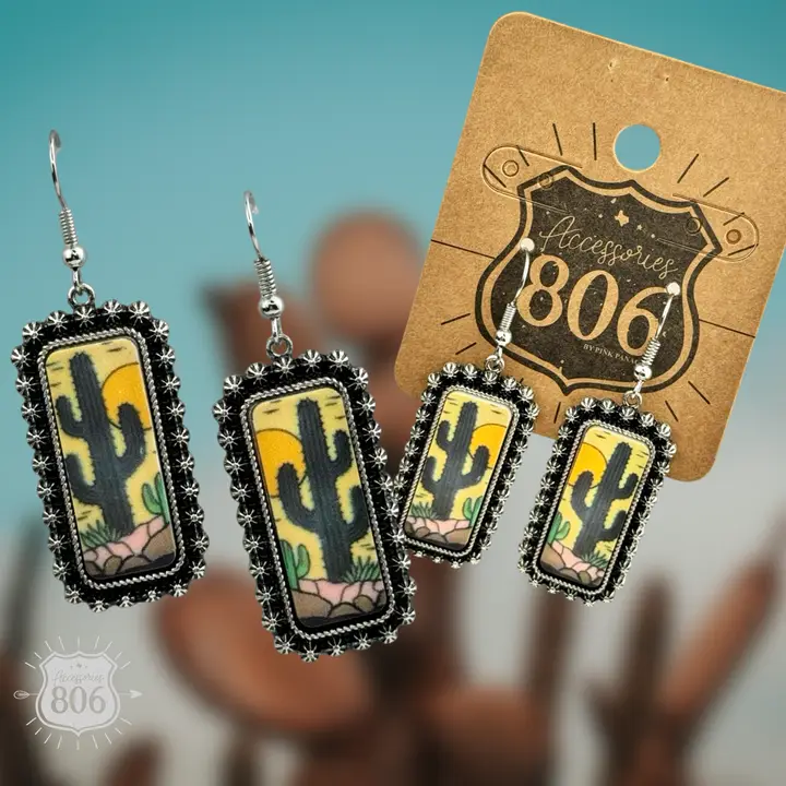 Western Cactus Scene Earring
