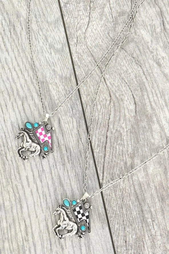 Western Checkerboard Thunder Mustang Necklace