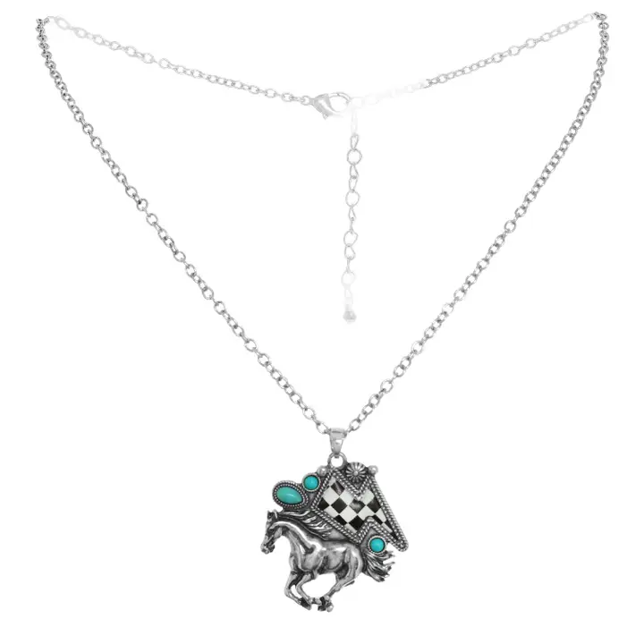 Western Checkerboard Thunder Mustang Necklace - Image 2
