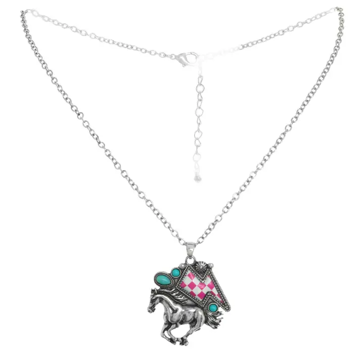 Western Checkerboard Thunder Mustang Necklace - Image 3