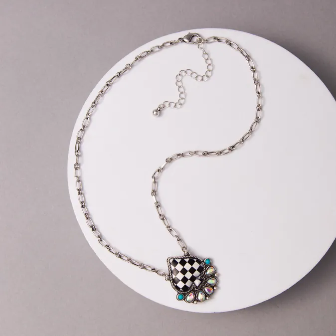 Western Checkered Spade Pendant Necklace - Image 2