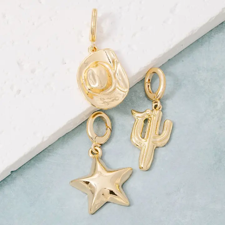 Western Cowboy Hat Star and Cactus Charms