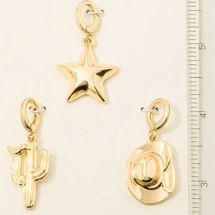 Western Cowboy Hat Star and Cactus Charms - Image 2