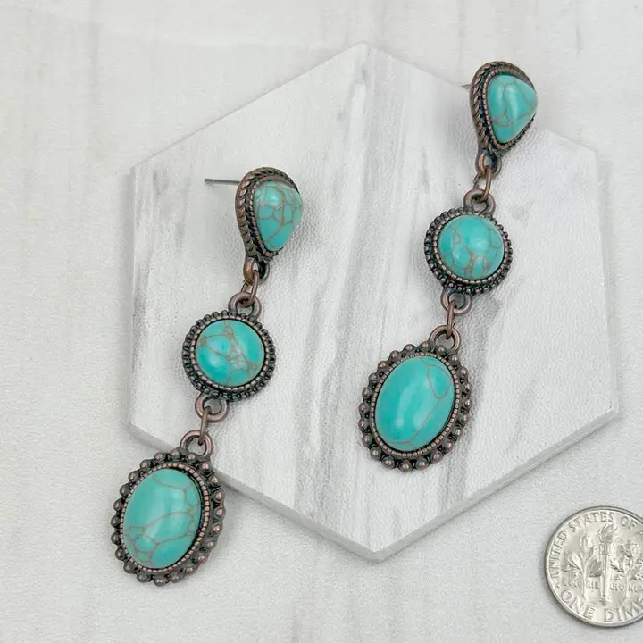Western Dangle Earrings ~ Blue