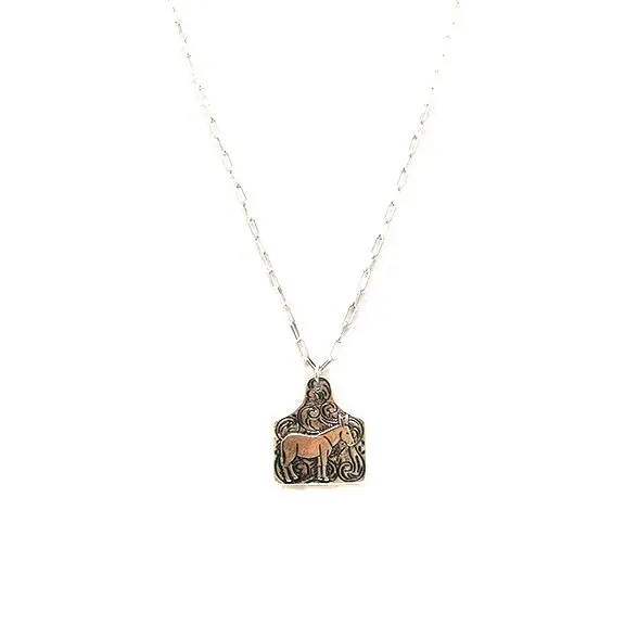 Western Donkey Etched Cattle Tag Necklace