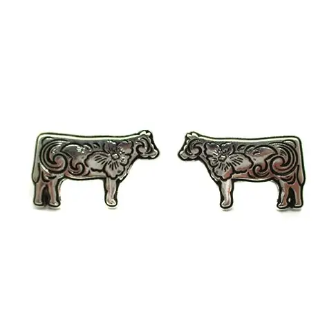 Western Etched Cow Earring