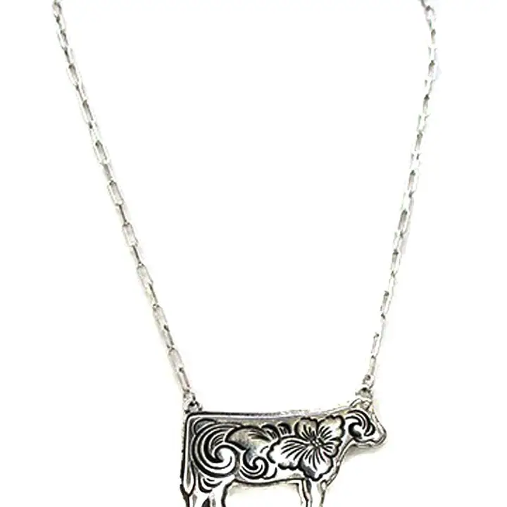 Western Etched Cow Necklace
